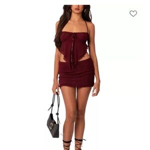 NWT Edikted Aliyah Butterfly Burgundy Two-Piece Set sz S and M